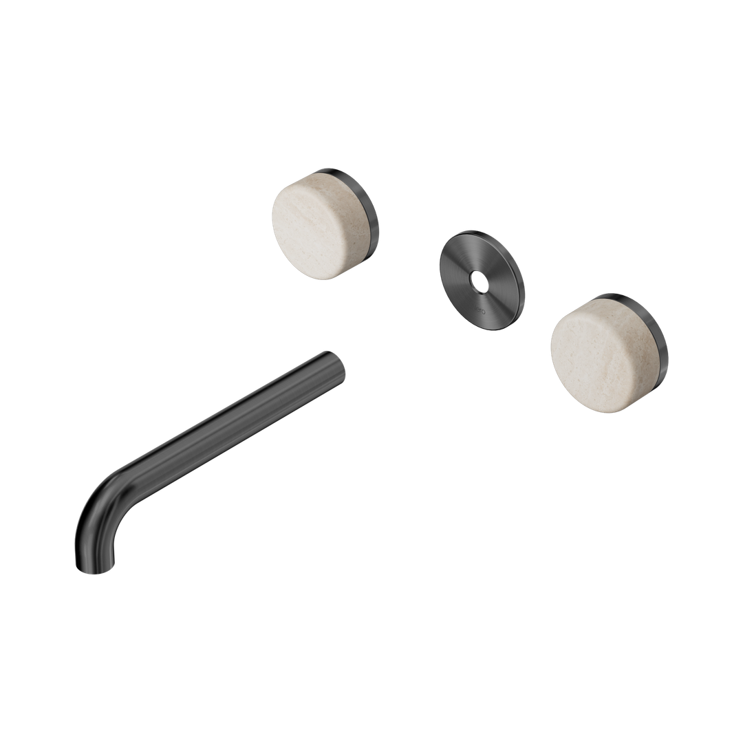 Nero Serenity Wall Basin Set 185Mm Spout With Rome Travertine Handle Trim Kit Only Gun Metal