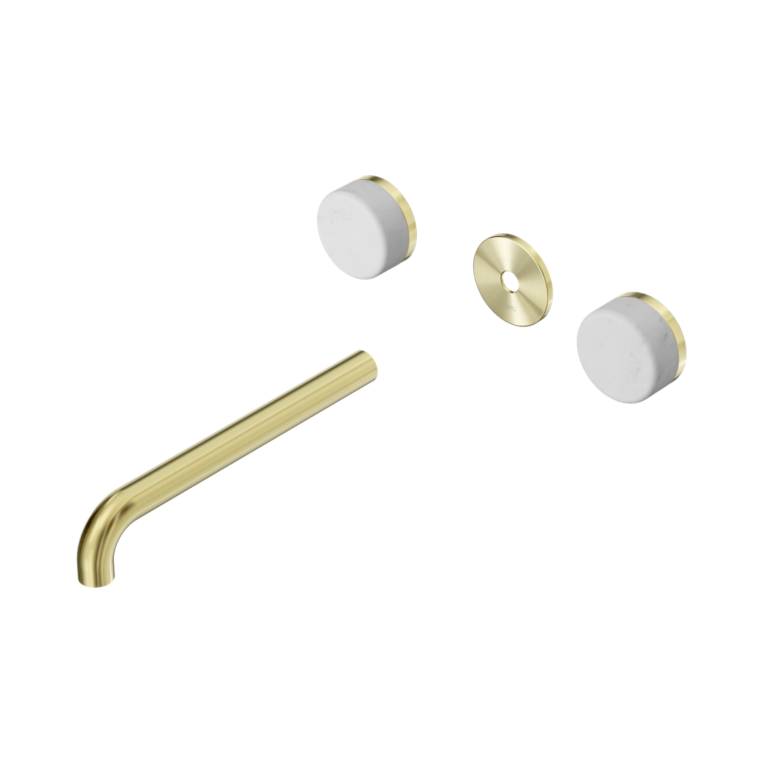 Nero Serenity Wall Basin Set 220Mm Spout With Carrara Handle Trim Kit Only Brushed Gold