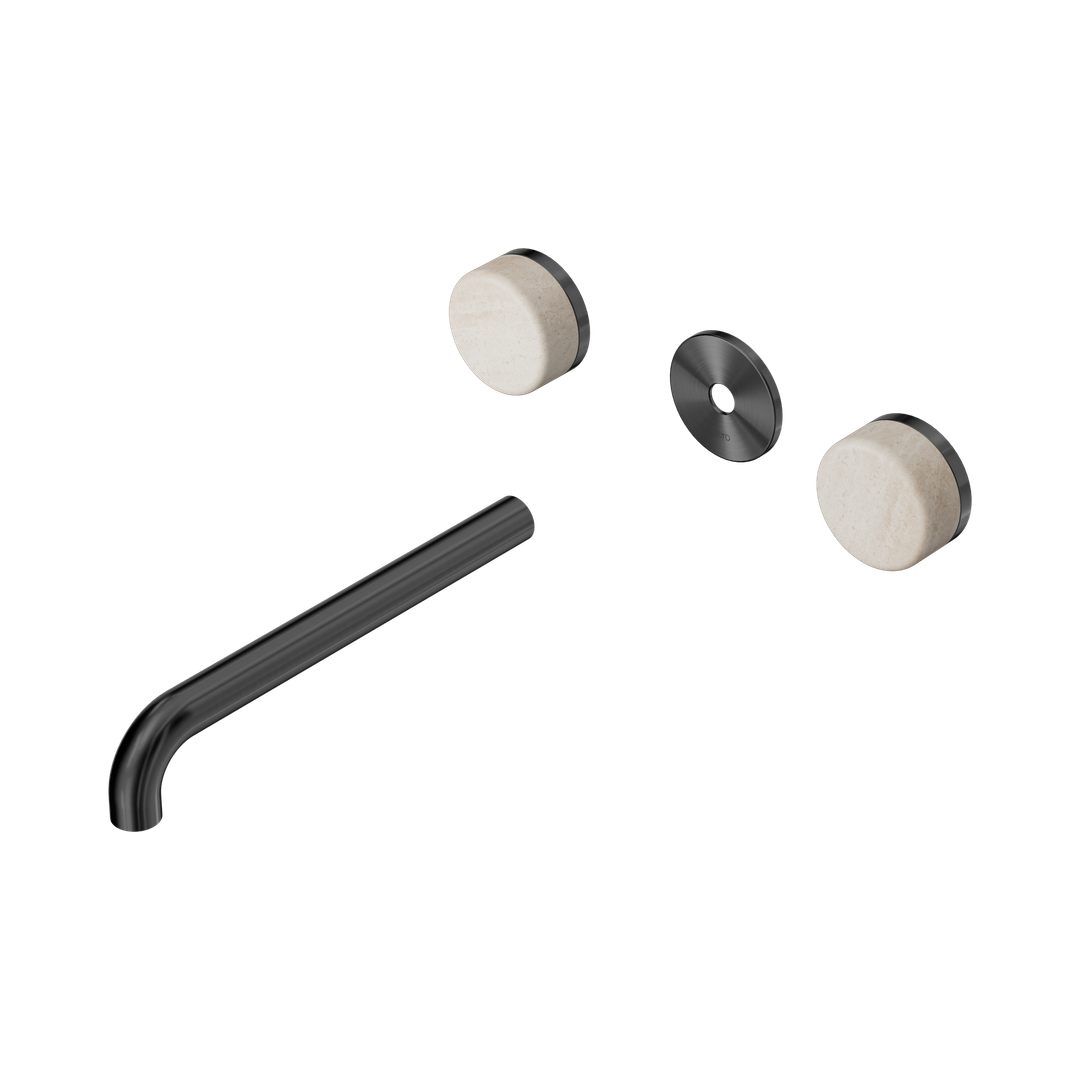 Nero Serenity Wall Basin Set 220Mm Spout With Rome Travertine Handle Trim Kit Only Gun Metal