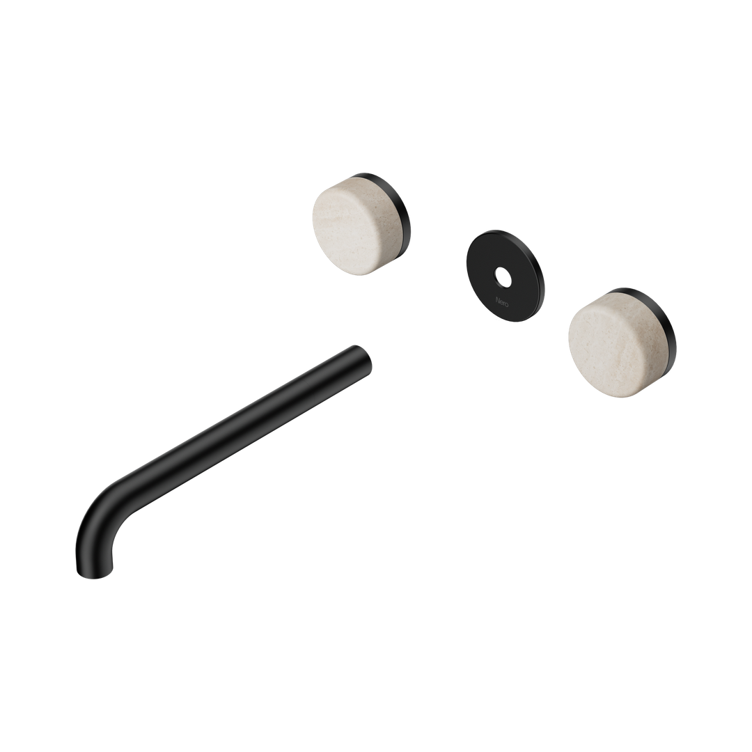 Nero Serenity Wall Basin Set 220Mm Spout With Rome Travertine Handle Trim Kit Only Matte Black