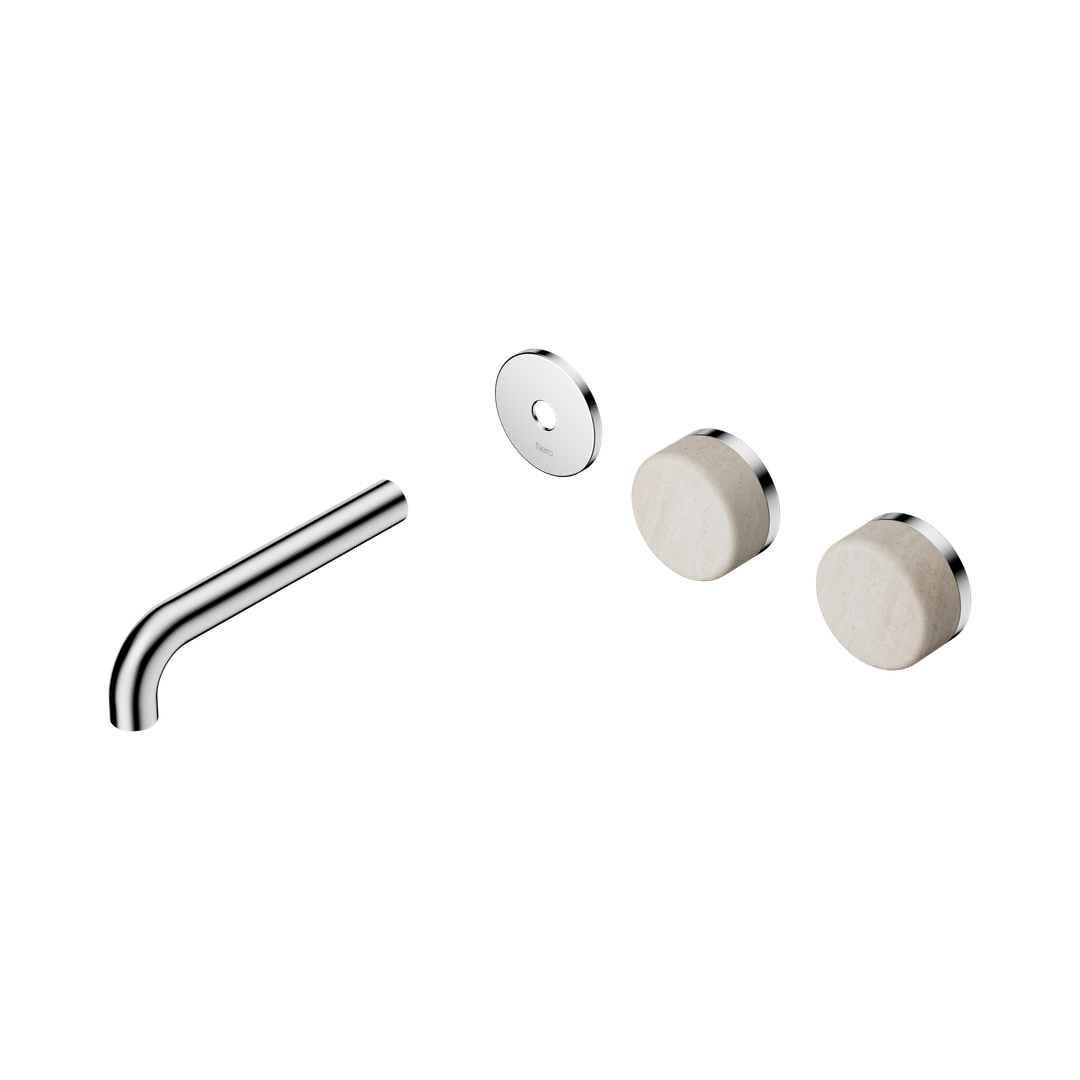 Nero Serenity Wall Basin Set 160Mm Offset Spout With Rome Travertine Handle Trim Kit Only Chrome