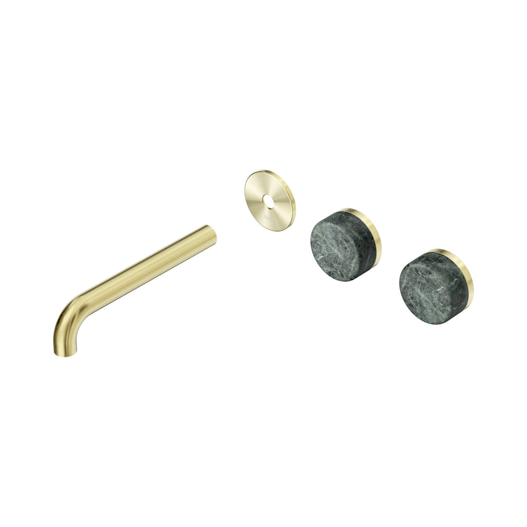 Nero Serenity Wall Basin Set 185Mm Offset Spout With Verde Alpi Handle Trim Kit Only Brushed Gold