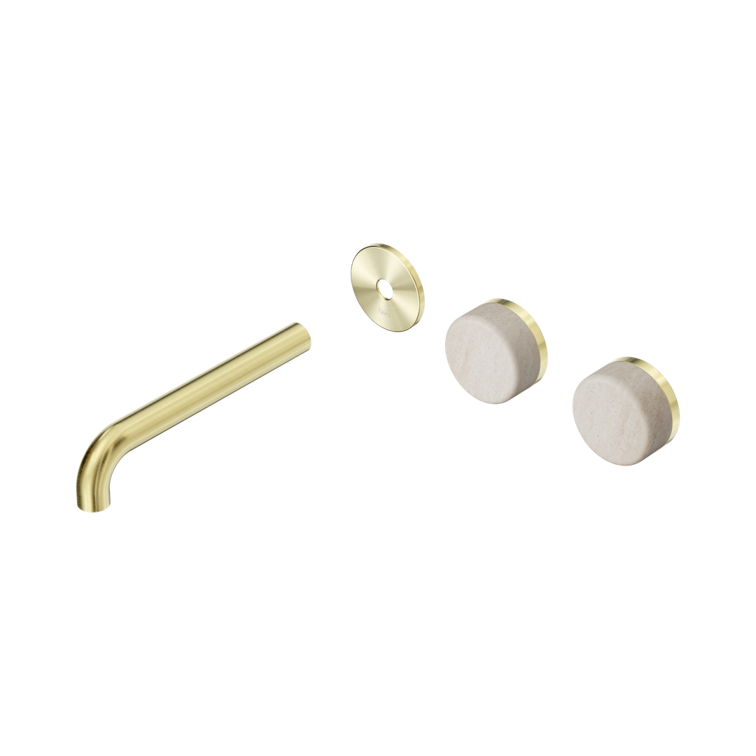 Nero Serenity Wall Basin Set 185Mm Offset Spout Rome Travertine Handle Trim Kit Only Brushed Gold
