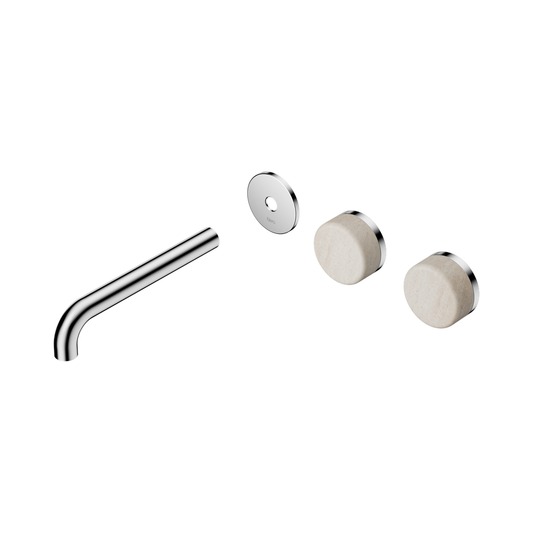 Nero Serenity Wall Basin Set 185Mm Offset Spout With Rome Travertine Handle Trim Kit Only Chrome