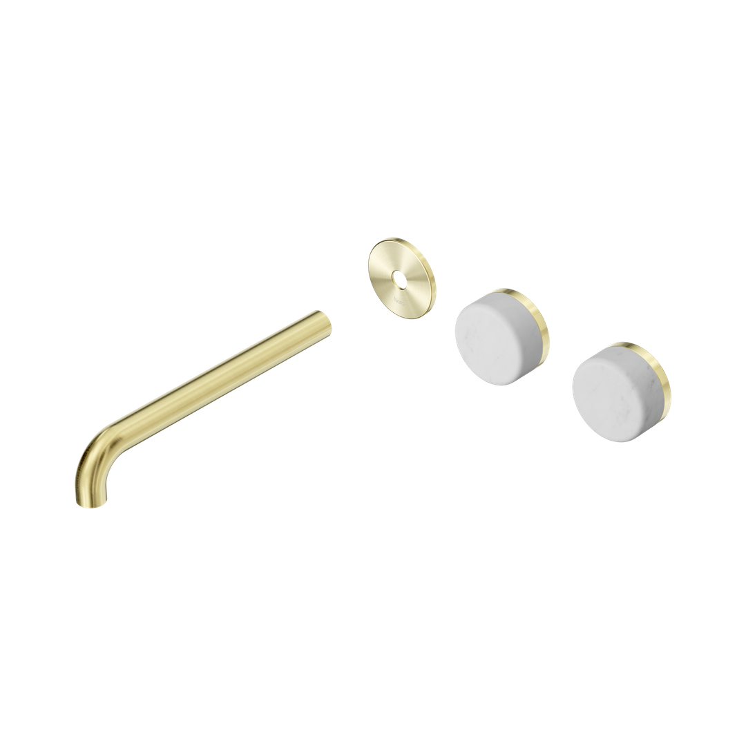 Nero Serenity Wall Basin Set 220Mm Offset Spout With Carrara Handle Trim Kit Only Brushed Gold