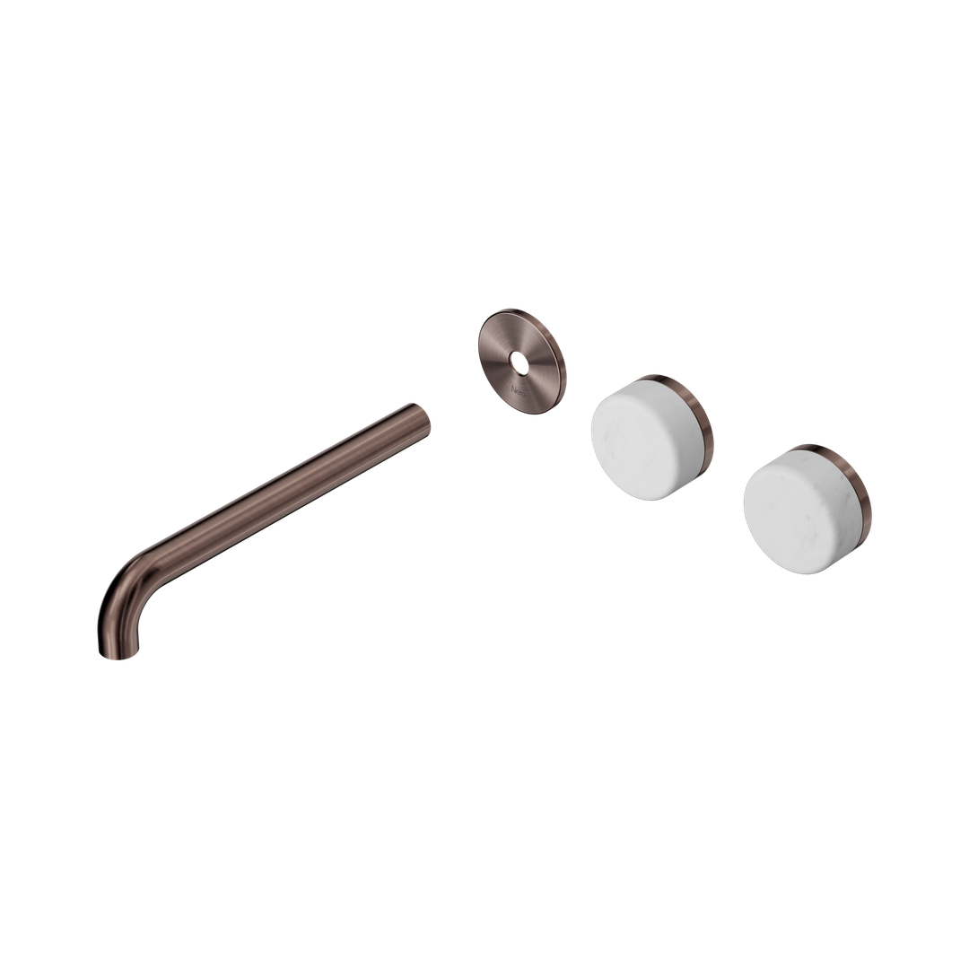 Nero Serenity Wall Basin Set 220Mm Offset Spout With Carrara Handle Trim Kit Only Brushed Bronze