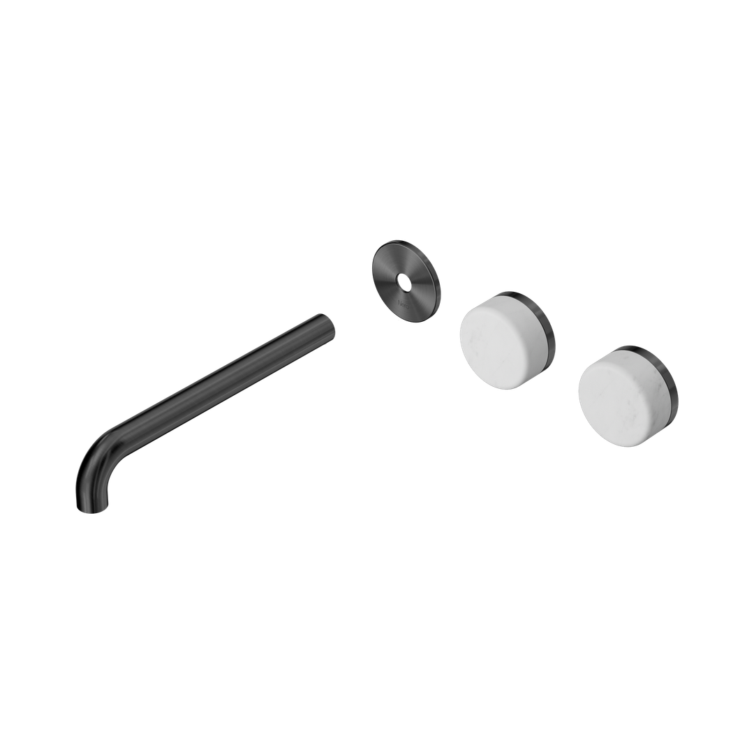 Nero Serenity Wall Basin Set 220Mm Offset Spout With Carrara Handle Trim Kit Only Gun Metal