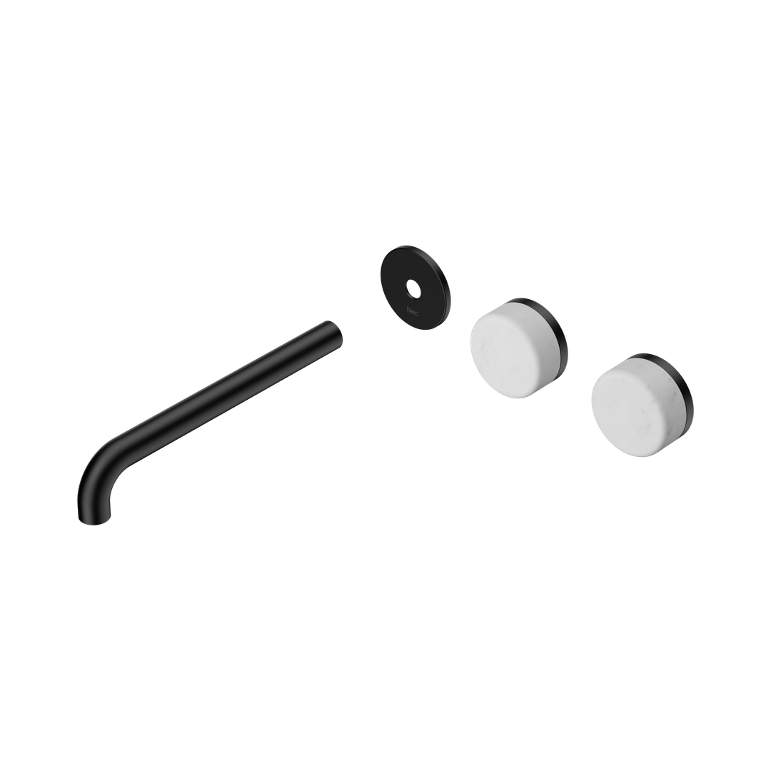 Nero Serenity Wall Basin Set 220Mm Offset Spout With Carrara Handle Trim Kit Only Matte Black