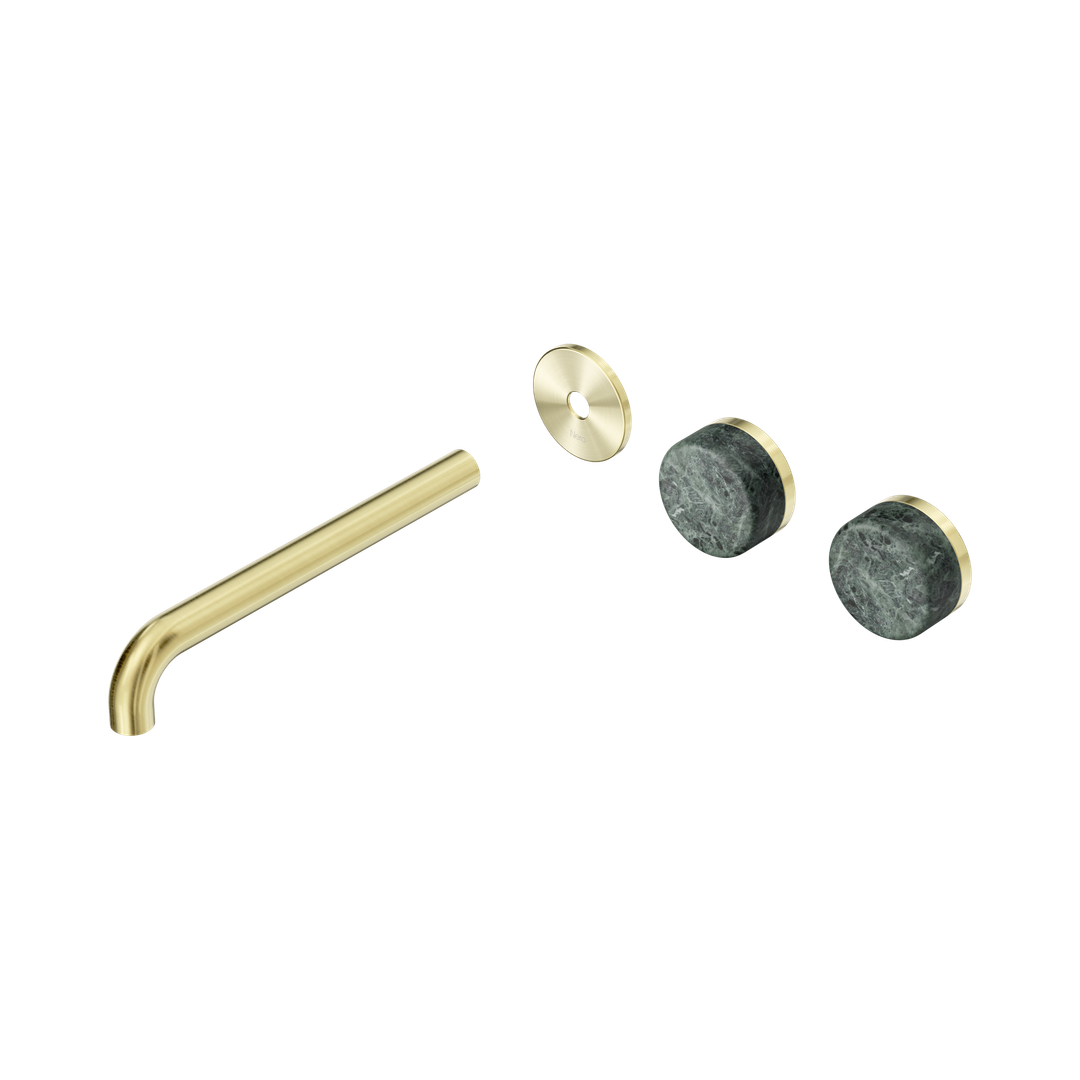 Nero Serenity Wall Basin Set 220Mm Offset Spout With Verde Alpi Handle Trim Kit Only Brushed Gold