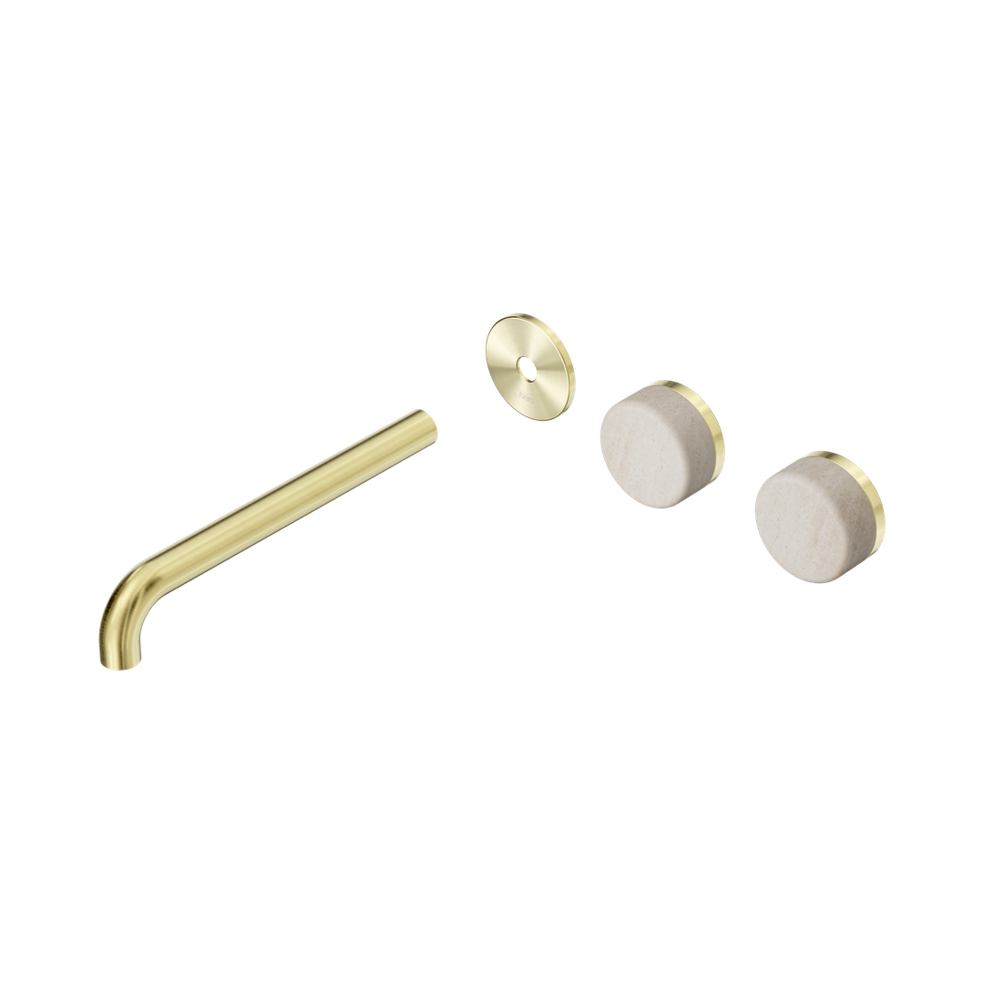 Nero Serenity Wall Basin Set 220Mm Offset Spout Rome Travertine Handle Trim Kit Only Brushed Gold