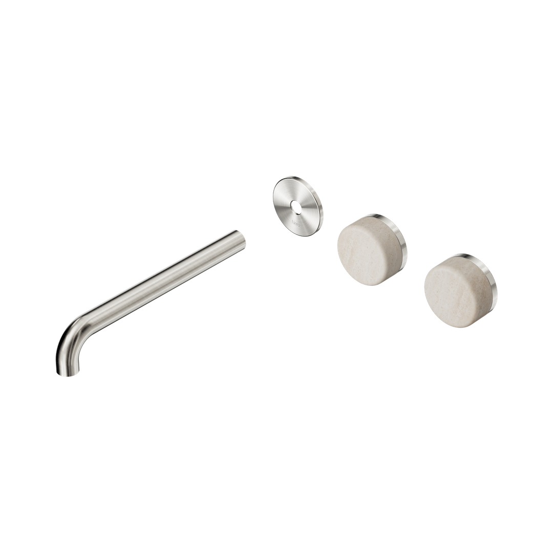 Nero Serenity Wall Basin Set 220Mm Offset Spout Rome Travertine Handle Trim Kit Brushed Nickel