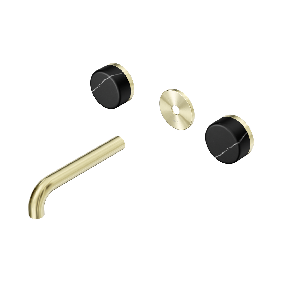 Nero Serenity Wall Basin Set 160Mm Spout With Marquina Black Handle Trim Kit Only Brushed Gold