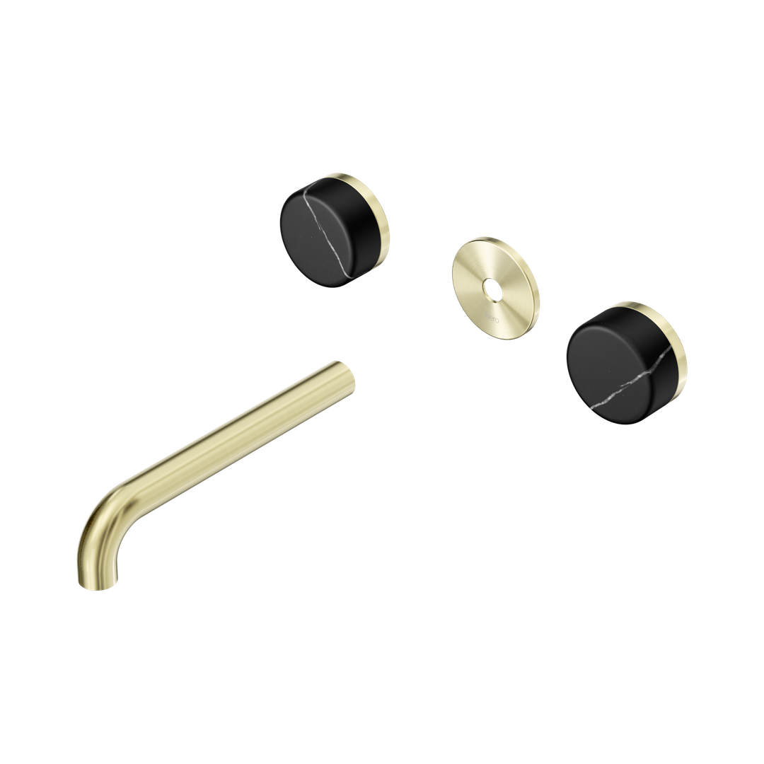 Nero Serenity Wall Basin Set 185Mm Spout With Marquina Black Handle Trim Kit Only Brushed Gold