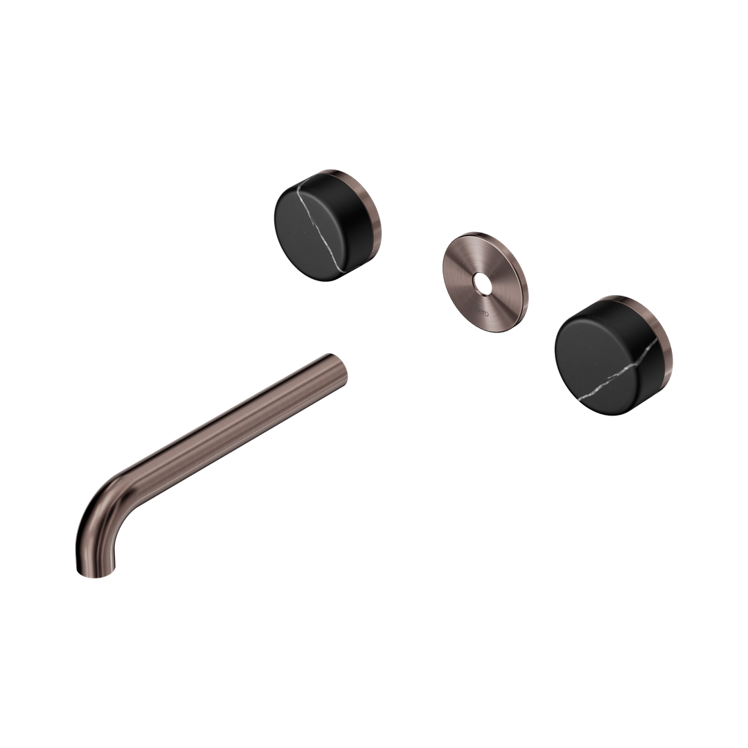 Nero Serenity Wall Basin Set 185Mm Spout With Marquina Black Handle Trim Kit Only Brushed Bronze