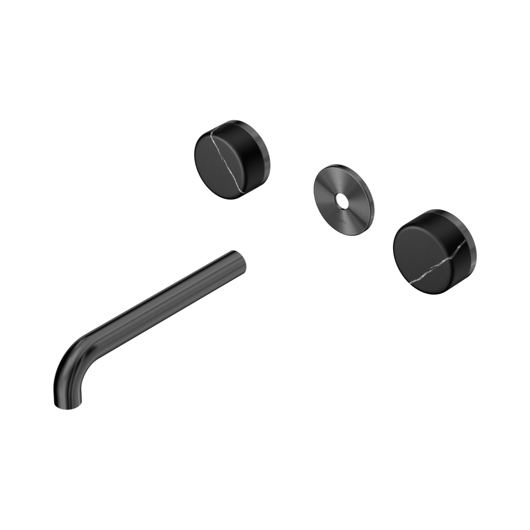 Nero Serenity Wall Basin Set 185Mm Spout With Marquina Black Handle Trim Kit Only Gun Metal