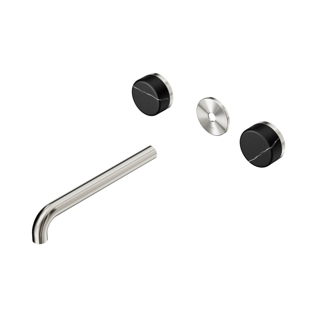 Nero Serenity Wall Basin Set 220Mm Spout With Marquina Black Handle Trim Kit Only Brushed Nickel