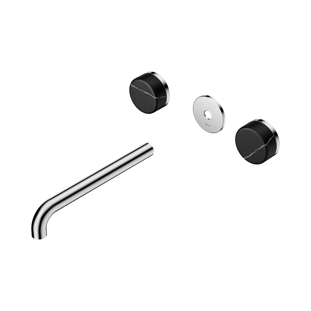 Nero Serenity Wall Basin Set 220Mm Spout With Marquina Black Handle Trim Kit Only Chrome