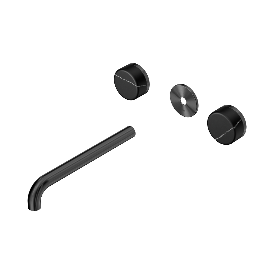 Nero Serenity Wall Basin Set 220Mm Spout With Marquina Black Handle Trim Kit Only Gun Metal