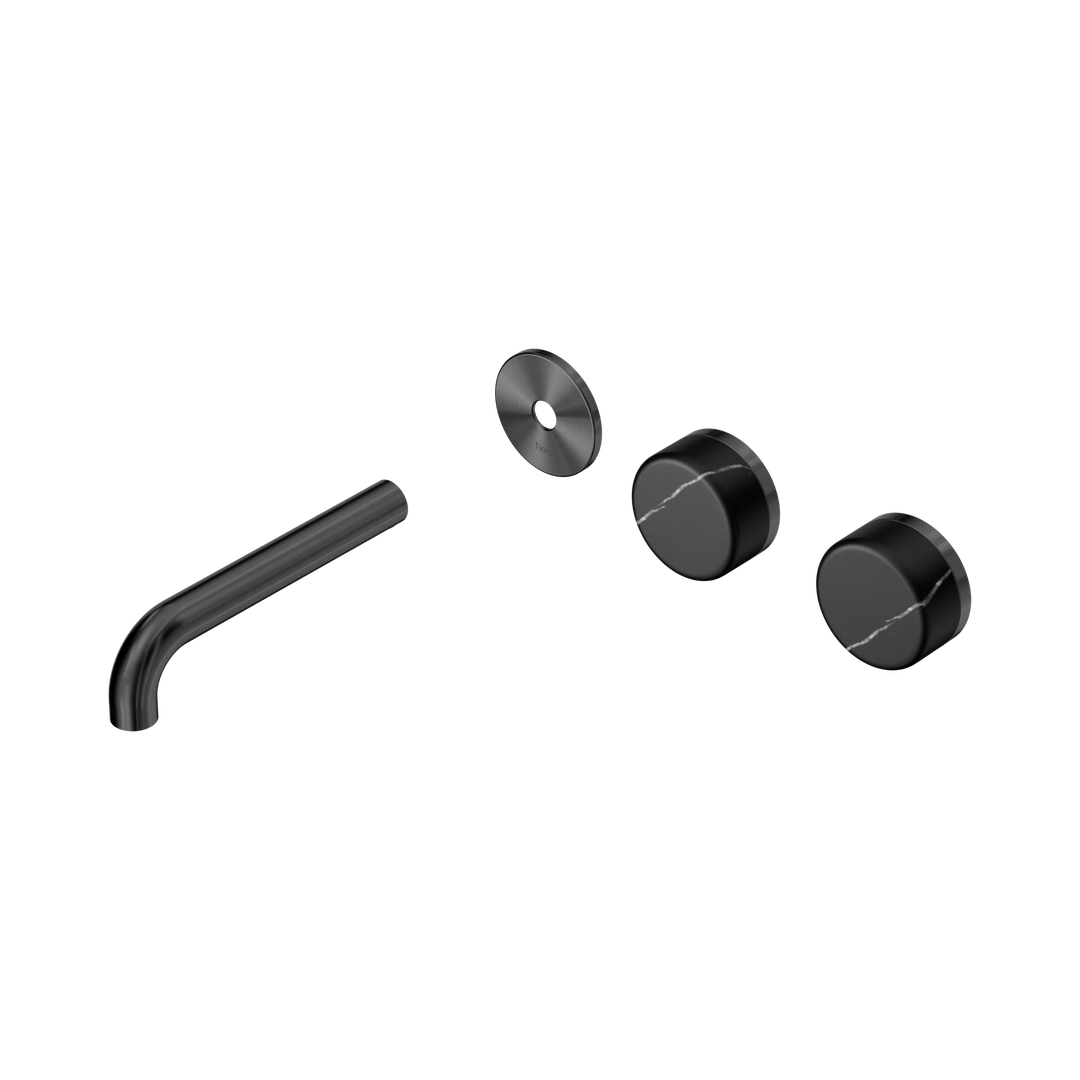 Nero Serenity Wall Basin Set 160Mm Offset Spout Marquina Black Handle Trim Kit Only Gun Metal