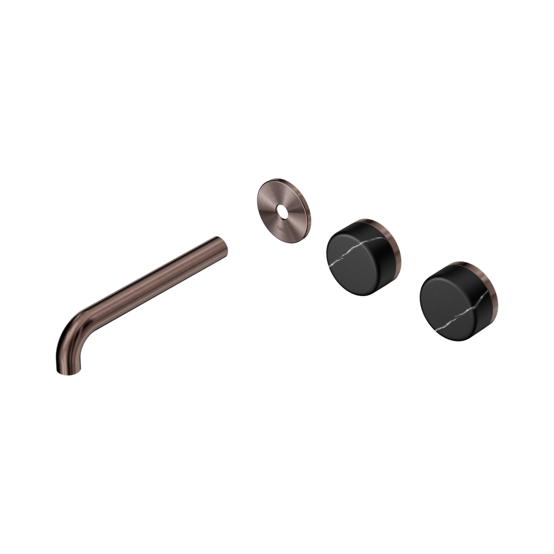 Nero Serenity Wall Basin Set 185Mm Offset Spout Marquina Black Handle Trim Kit Brushed Bronze