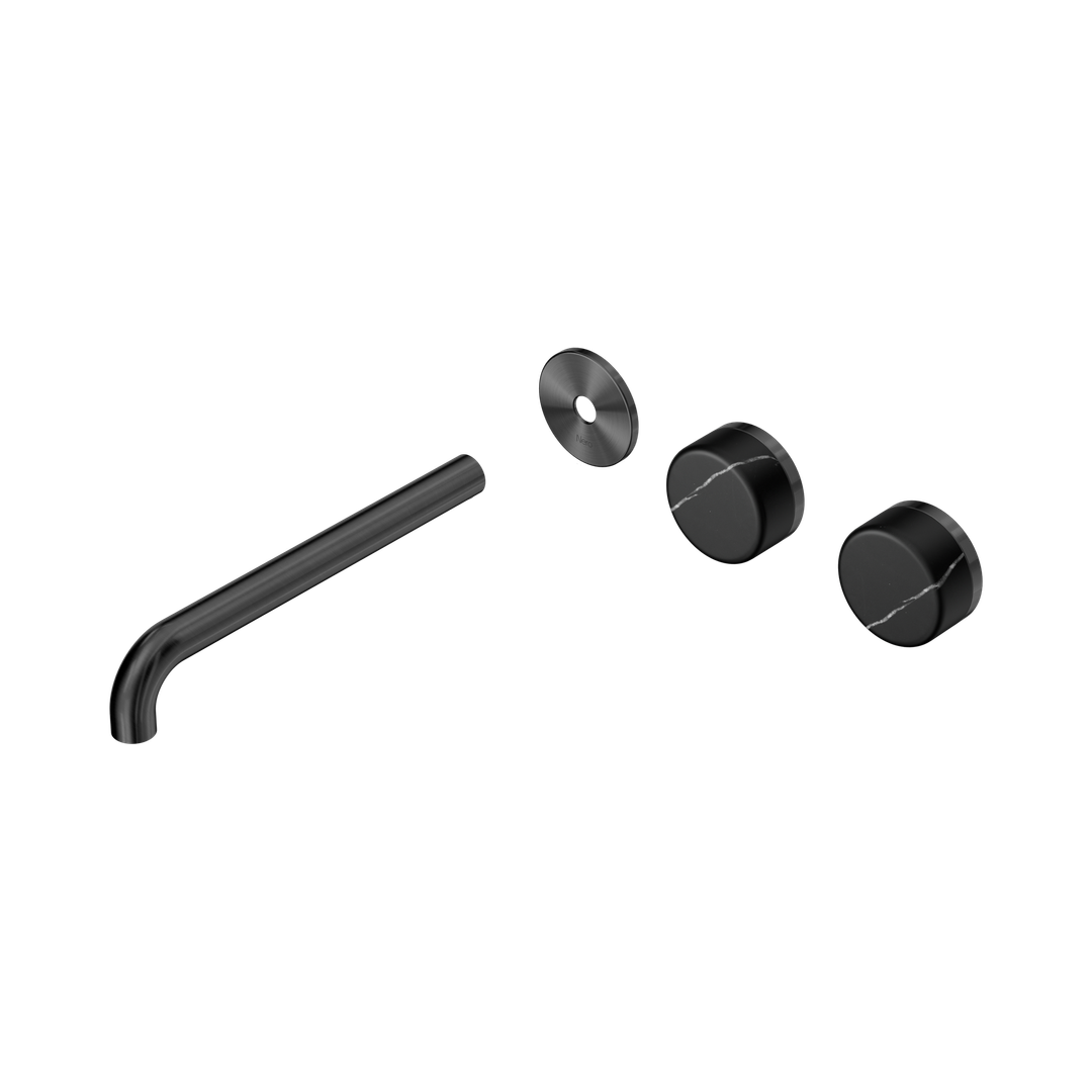 Nero Serenity Wall Basin Set 220Mm Offset Spout Marquina Black Handle Trim Kit Only Gun Metal