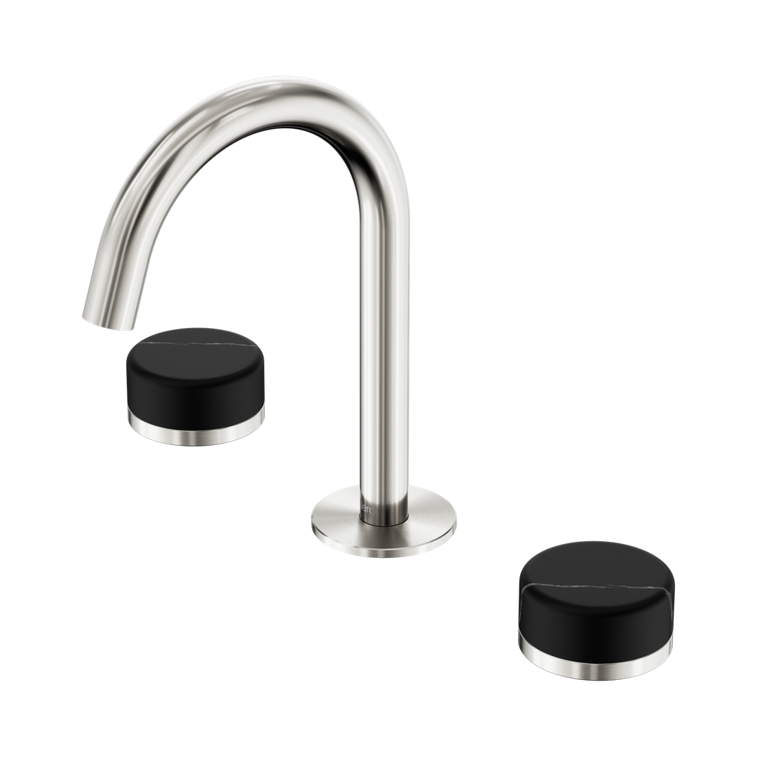 Nero Serenity Basin Set Arc Spout With Marquina Black Handle Brushed Nickel