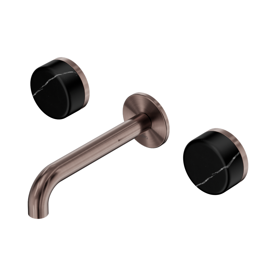 Nero Serenity Wall Basin Set 160Mm Spout With Marquina Black Handle Brushed Bronze