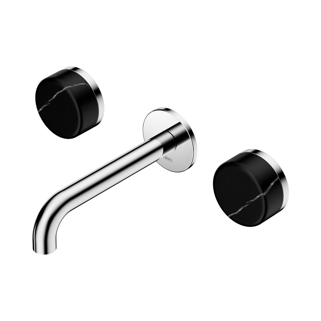 Nero Serenity Wall Basin Set 160Mm Spout With Marquina Black Handle Chrome