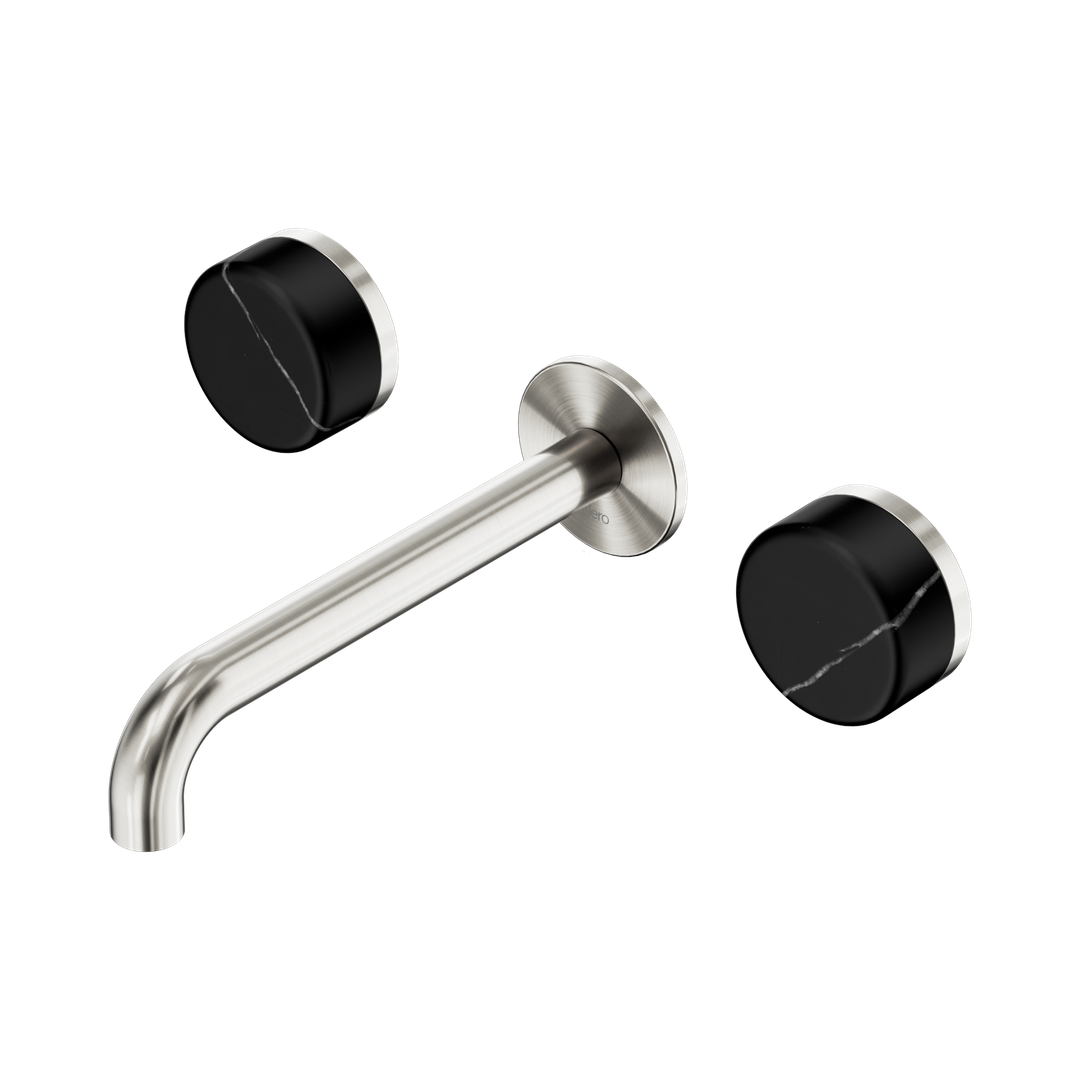 Nero Serenity Wall Basin Set 185Mm Spout With Marquina Black Handle Brushed Nickel