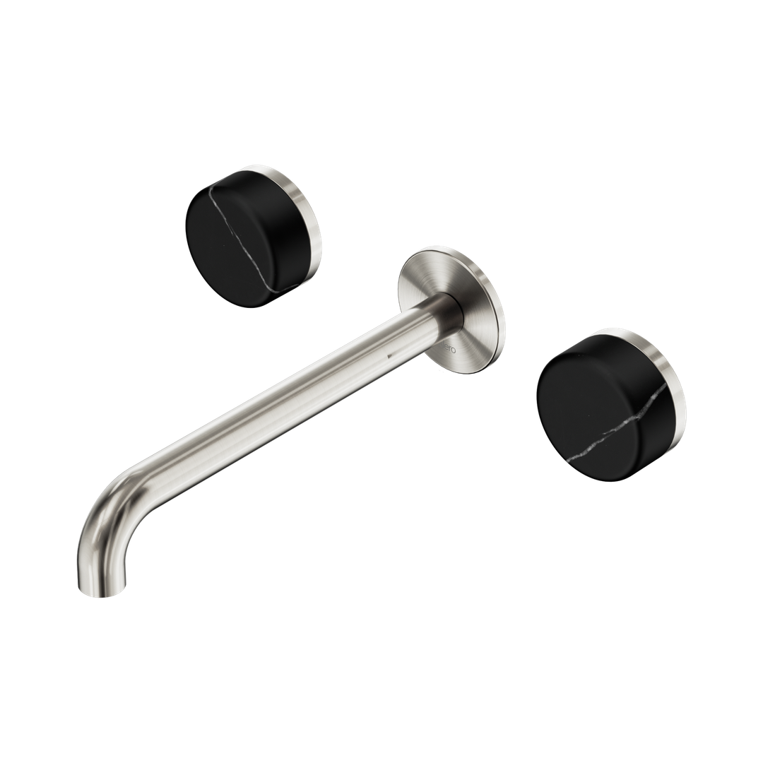 Nero Serenity Wall Basin Set 220Mm Spout With Marquina Black Handle Brushed Nickel