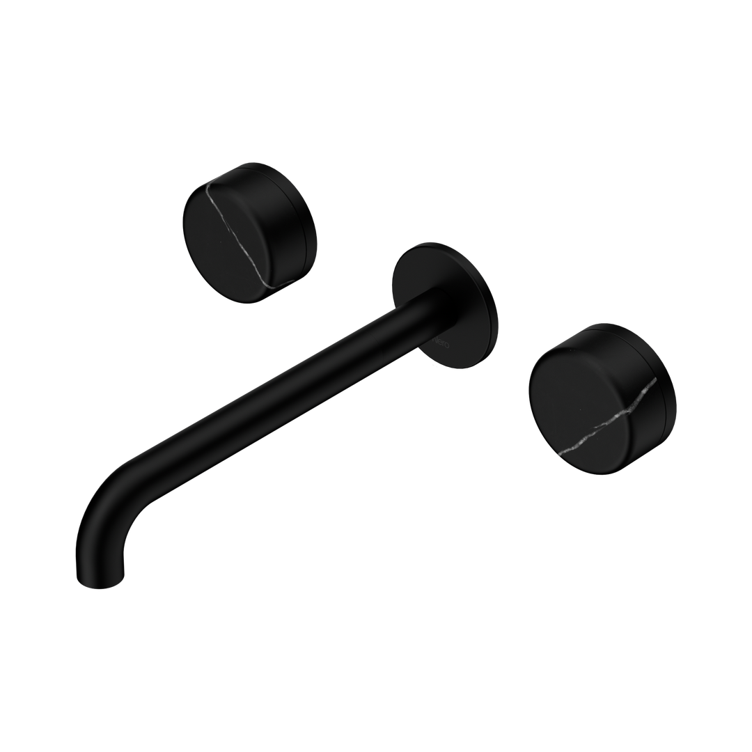 Nero Serenity Wall Basin Set 220Mm Spout With Marquina Black Handle Matte Black