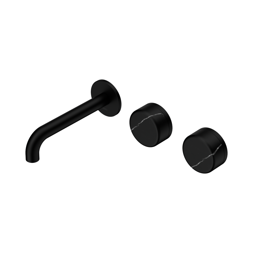 Nero Serenity Wall Basin Set 160Mm Offset Spout With Marquina Black Handle Matte Black