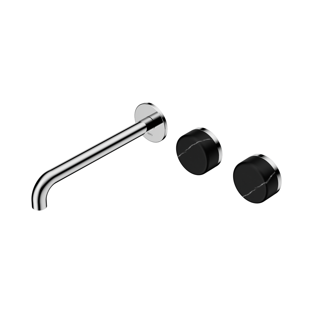 Nero Serenity Wall Basin Set 220Mm Offset Spout With Marquina Black Handle Chrome