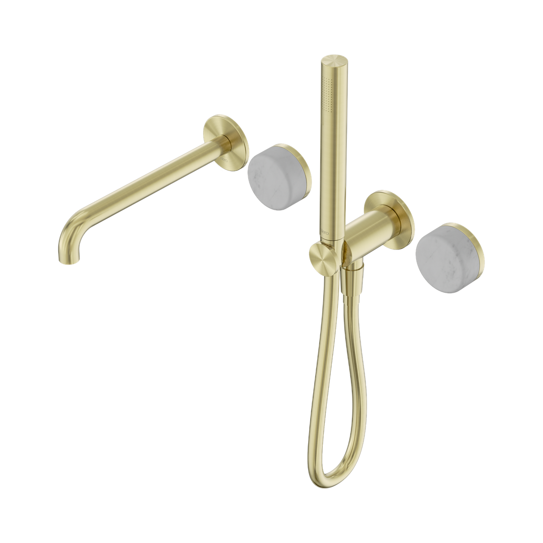 Nero Serenity Progressive Shower System With Spout With Carrara Handle & Slim Shower Brushed Gold