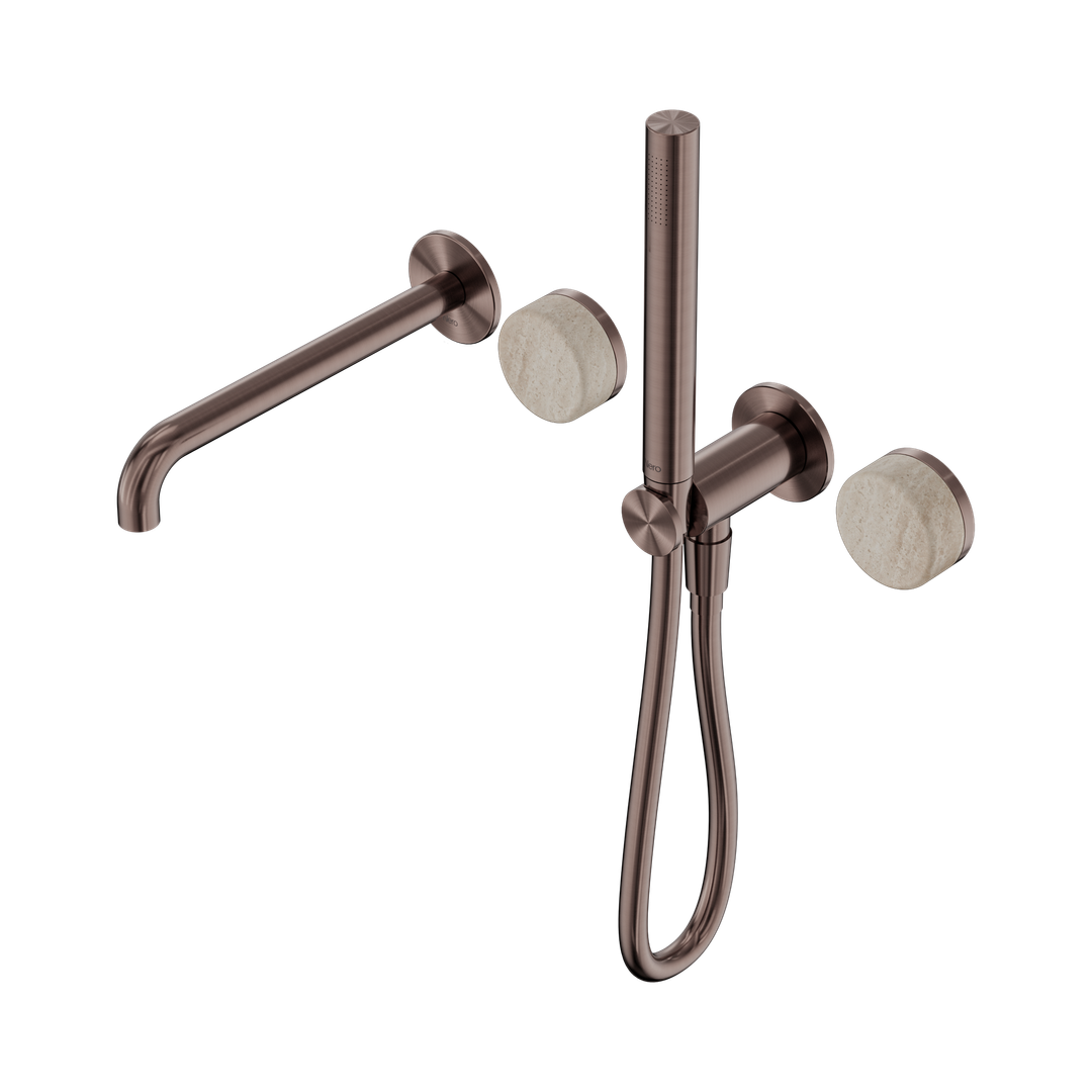 Nero Serenity Progressive Shower System With Spout Rome Travertine Handle & Slim Shower Brushed Bronze