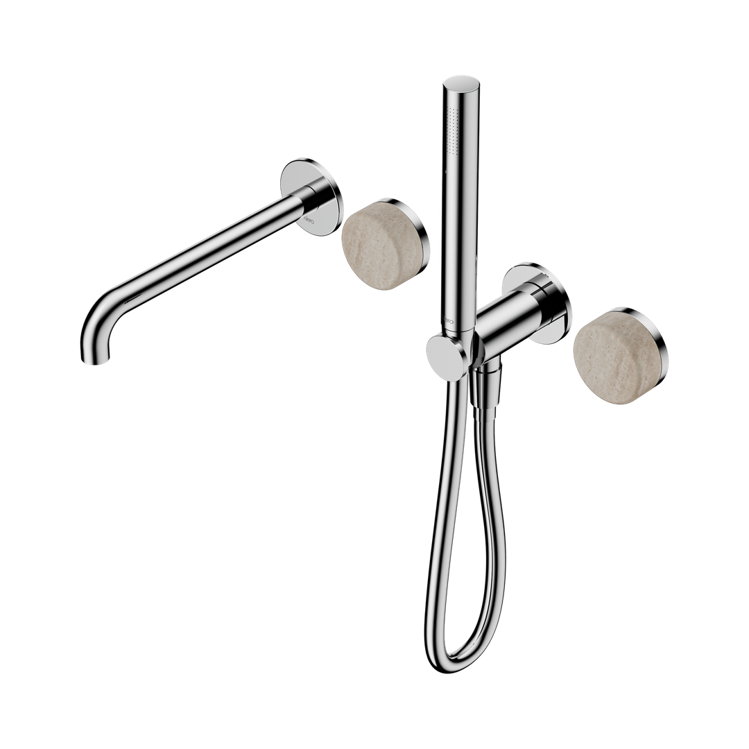 Nero Serenity Progressive Shower System With Spout With Rome Travertine Handle & Slim Shower Chrome