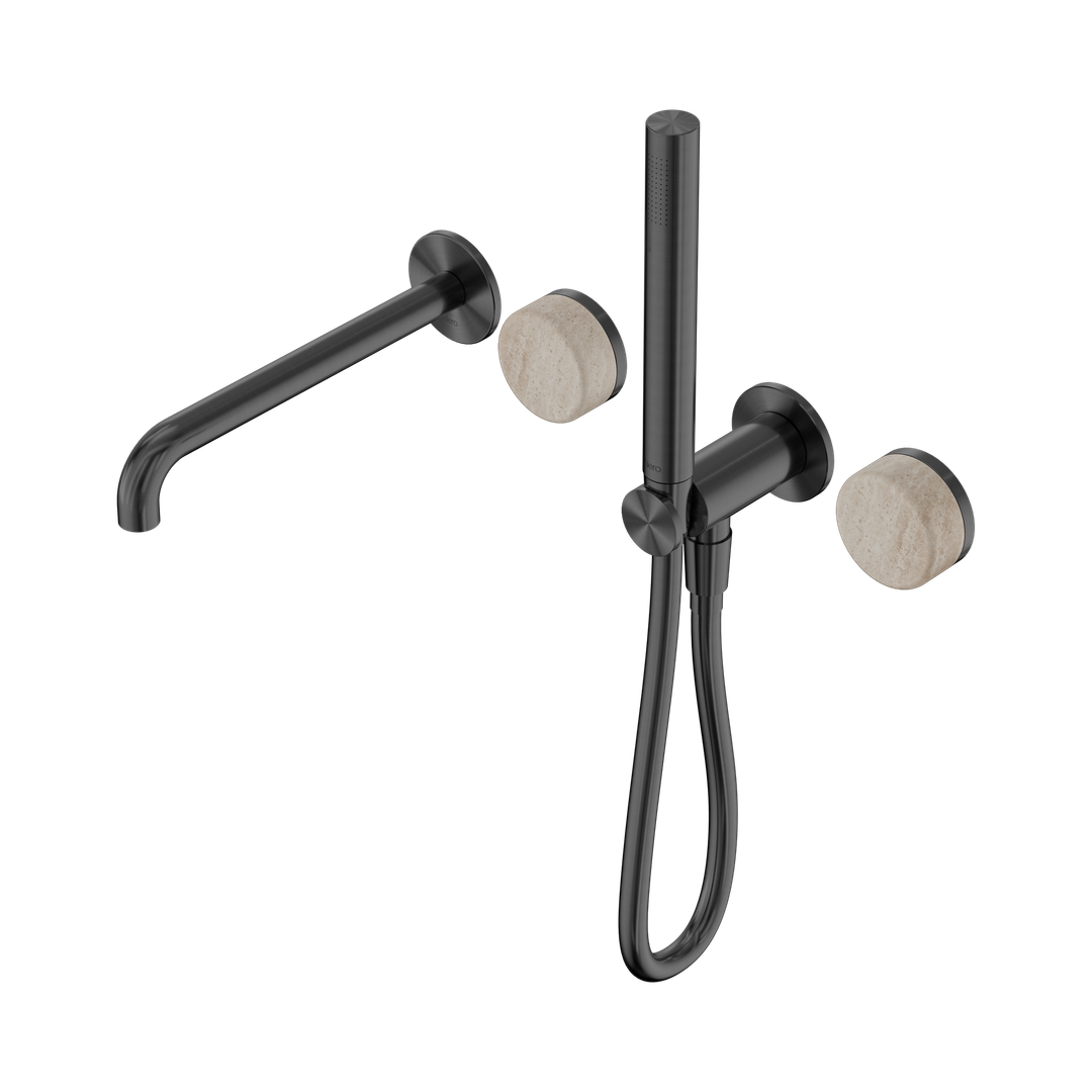 Nero Serenity Progressive Shower System With Spout With Rome Travertine Handle & Slim Shower Gun Metal
