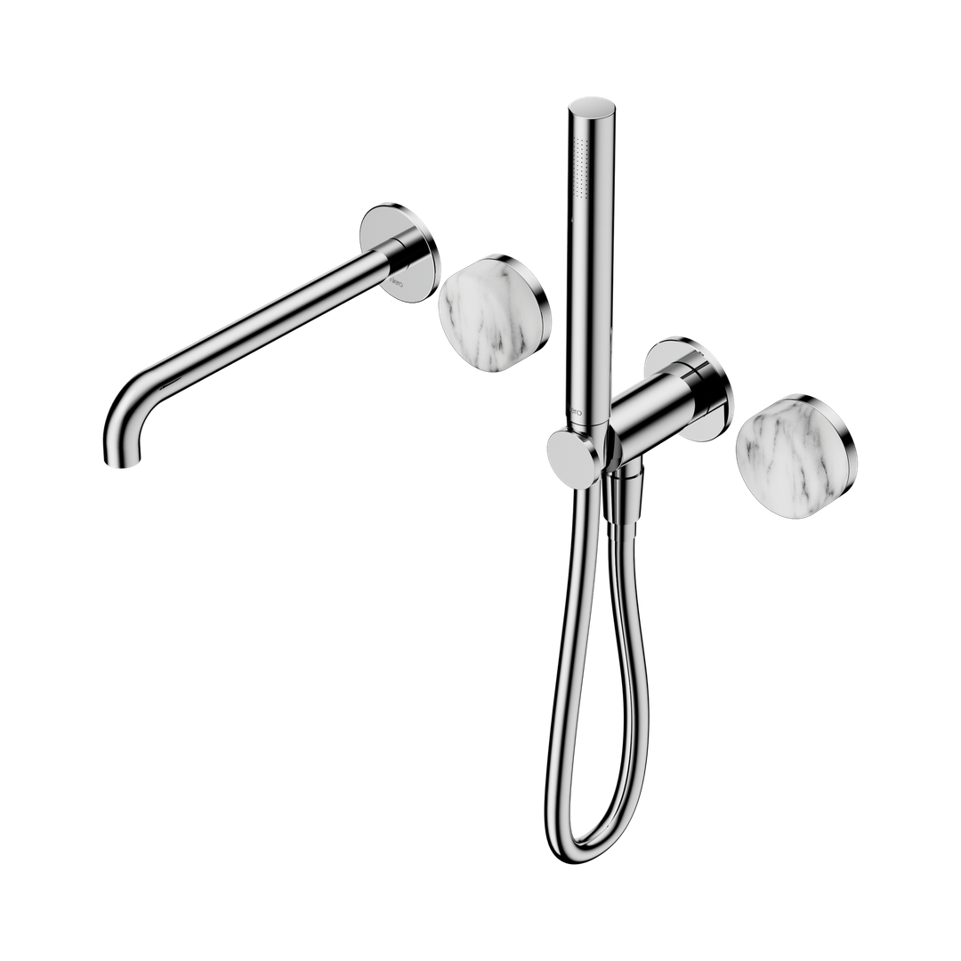 Nero Serenity Progressive Shower System With Spout Arabescato Corchia Handle & Slim Shower Chrome