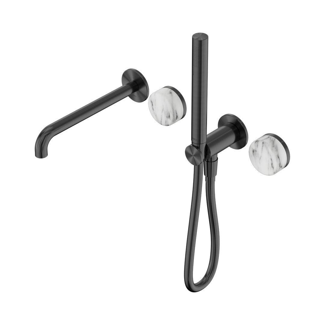 Nero Serenity Progressive Shower System With Spout Arabescato Corchia Handle & Slim Shower Gun Metal