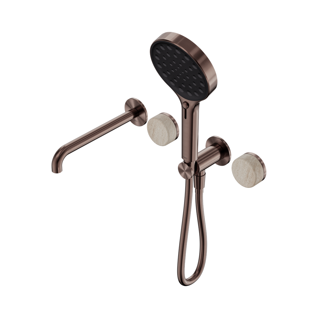Nero Serenity Progressive Shower System With Spout Rome Travertine Handle & Serenity Hand Shower Brushed Bronze