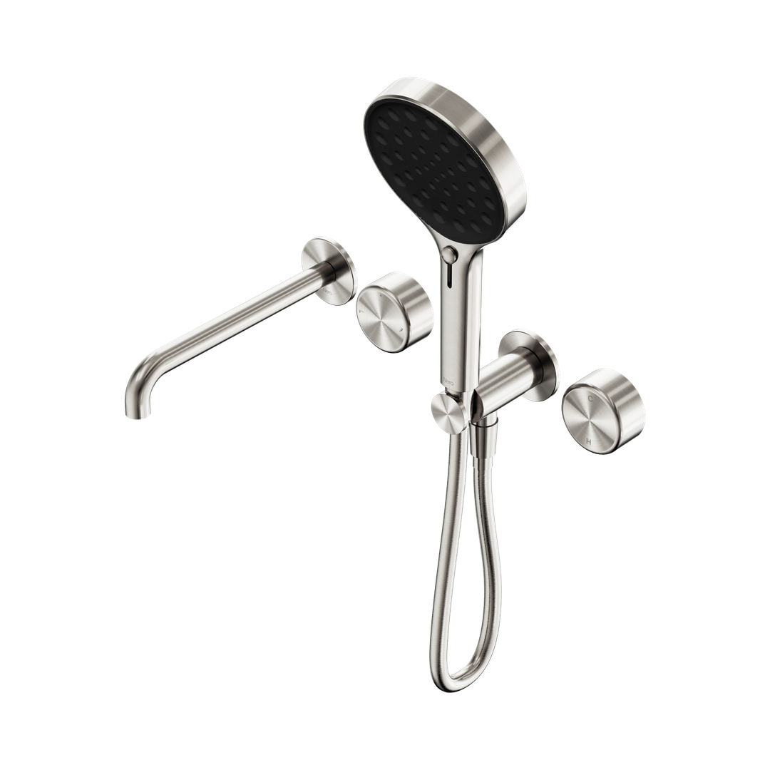 Nero Serenity Progressive Shower System With Spout With Metal Handle & Serenity Hand Shower Brushed Nickel