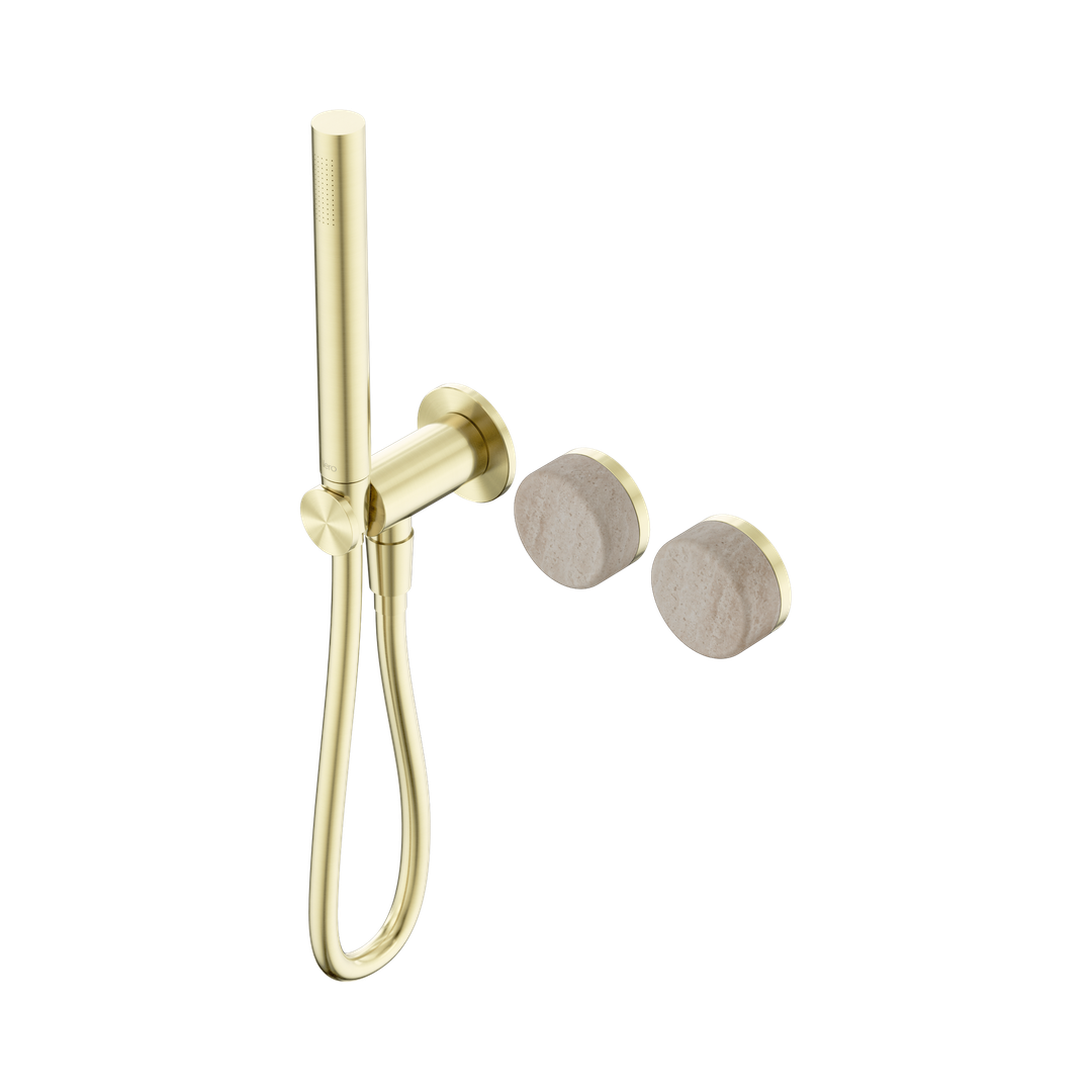 Nero Serenity Progressive Shower System With Rome Travertine Handle & Slim Shower Brushed Gold