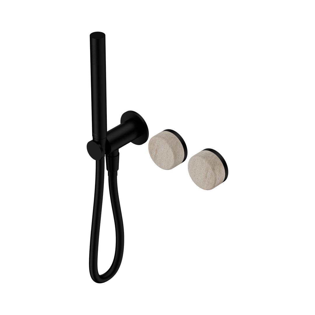 Nero Serenity Progressive Shower System With Rome Travertine Handle & Slim Shower Matte Black
