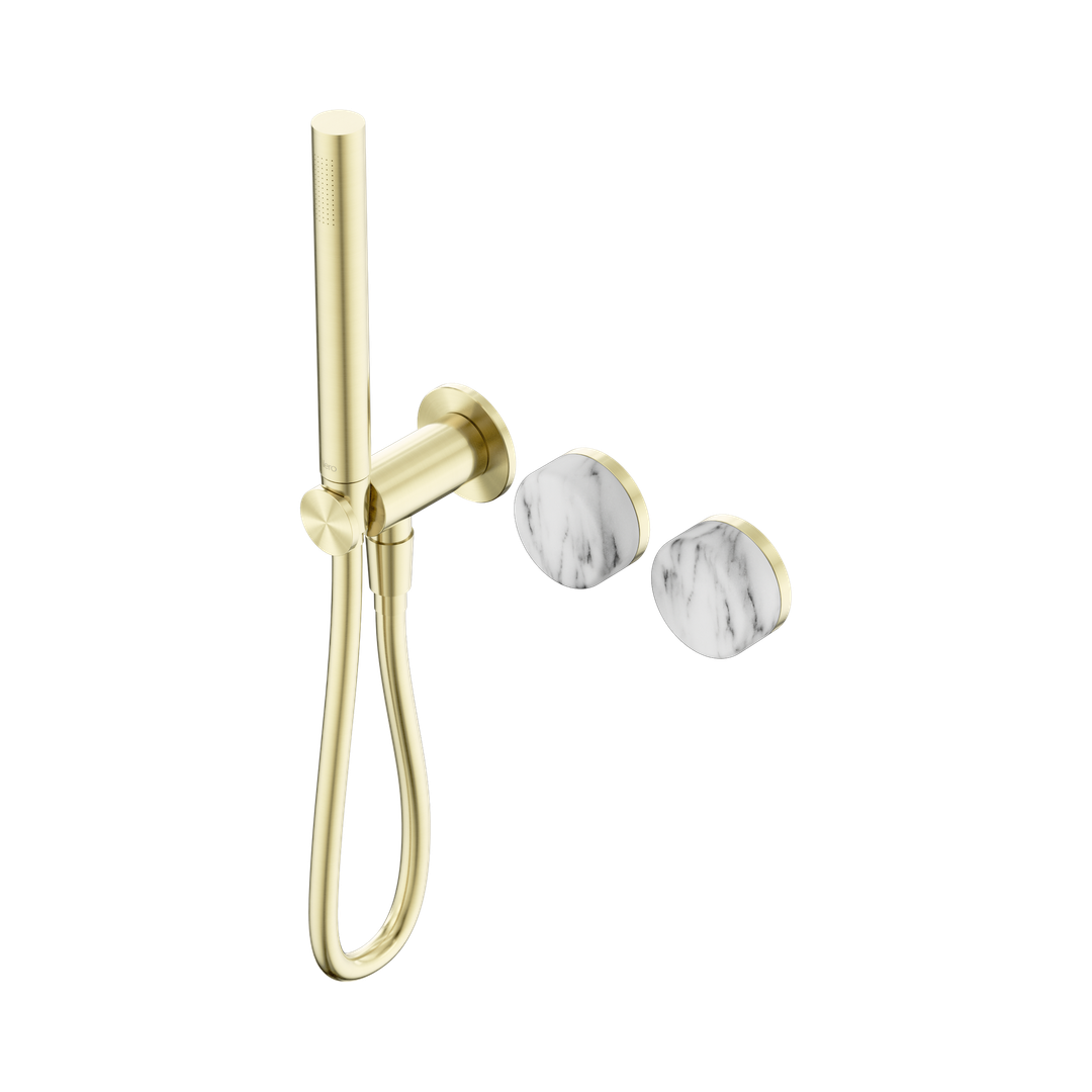 Nero Serenity Progressive Shower System With Arabescato Corchia Handle & Slim Shower Brushed Gold