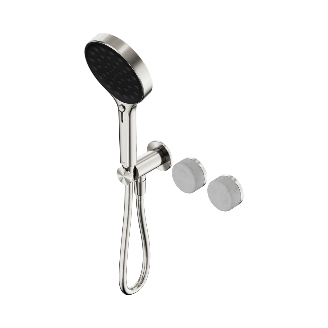 Nero Serenity Progressive Shower System Carrara Handle & Serenity Hand Shower Brushed Nickel
