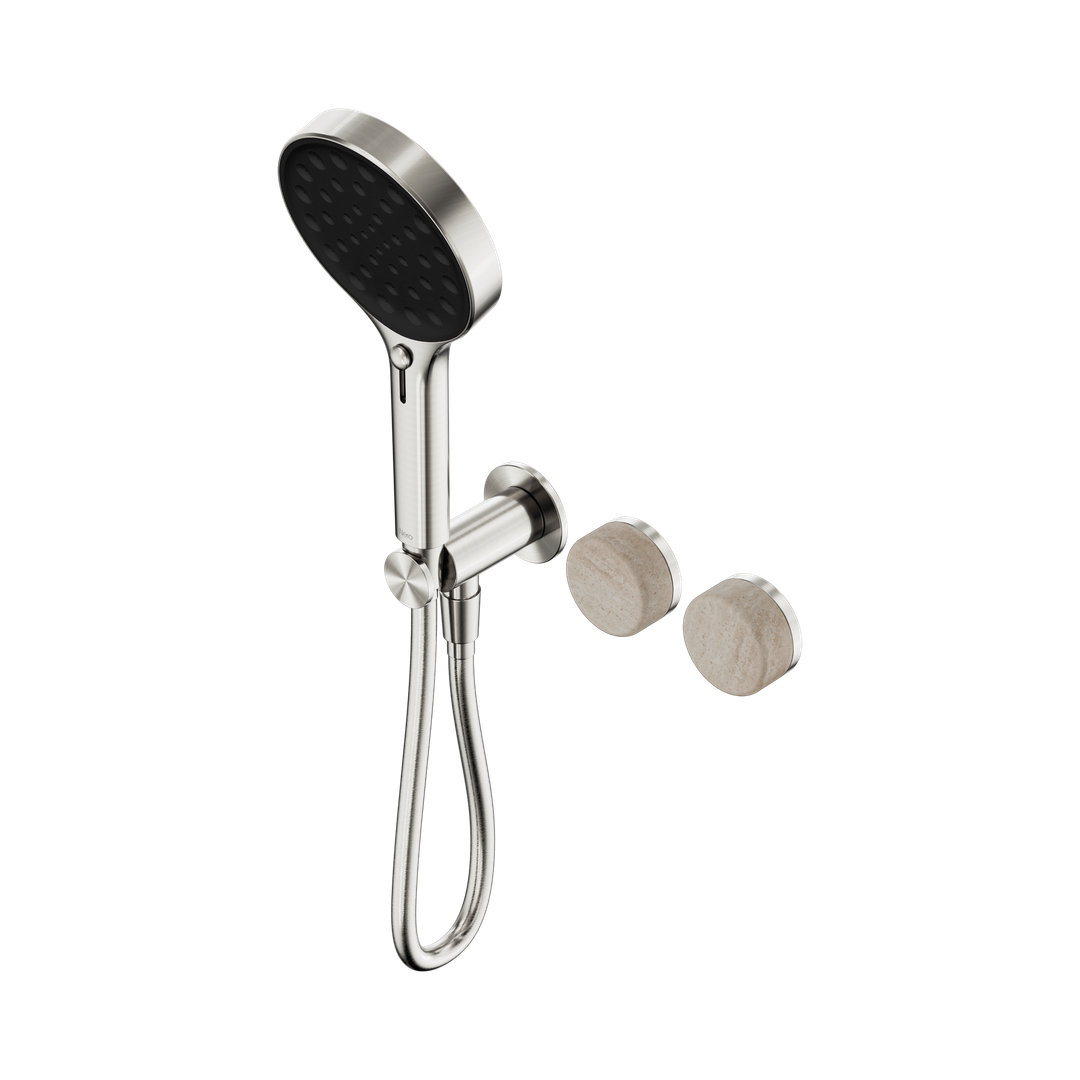 Nero Serenity Progressive Shower System With Rome Travertine Handle & Serenity Hand Shower Brushed Nickel