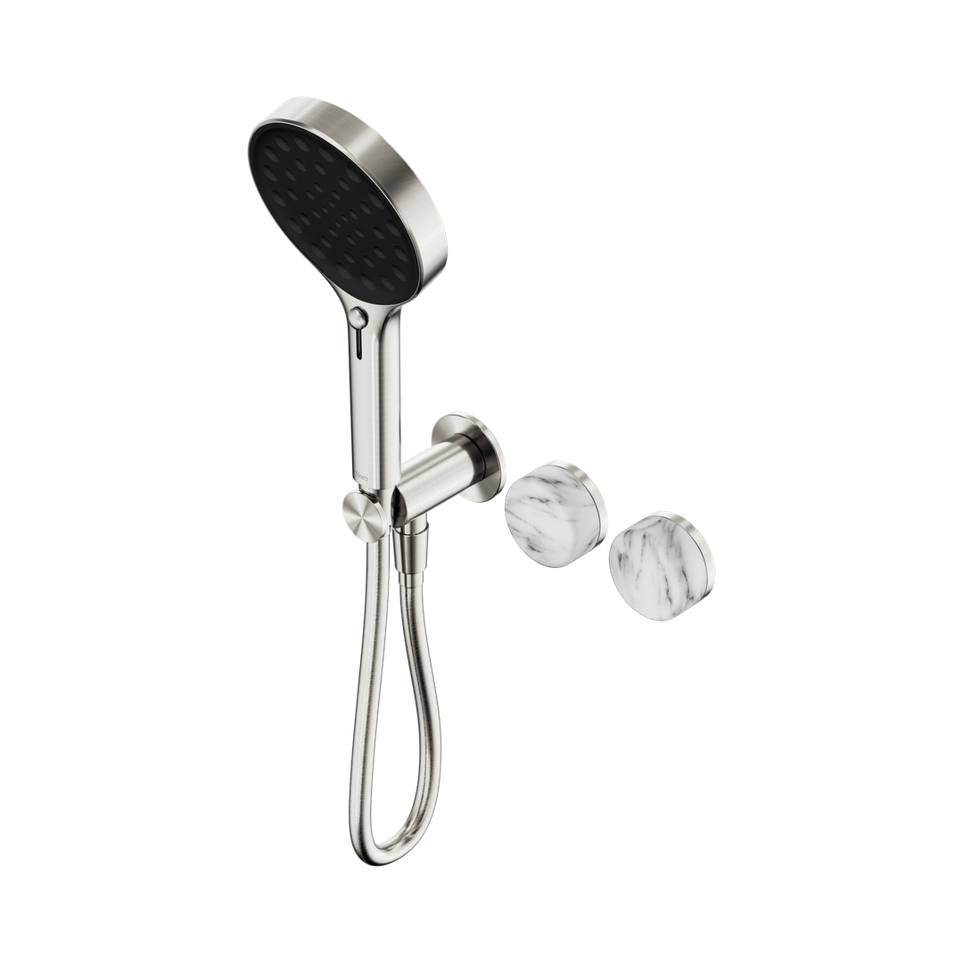 Nero Serenity Progressive Shower System With Arabescato Corchia Handle & Serenity Hand Shower Brushed Nickel