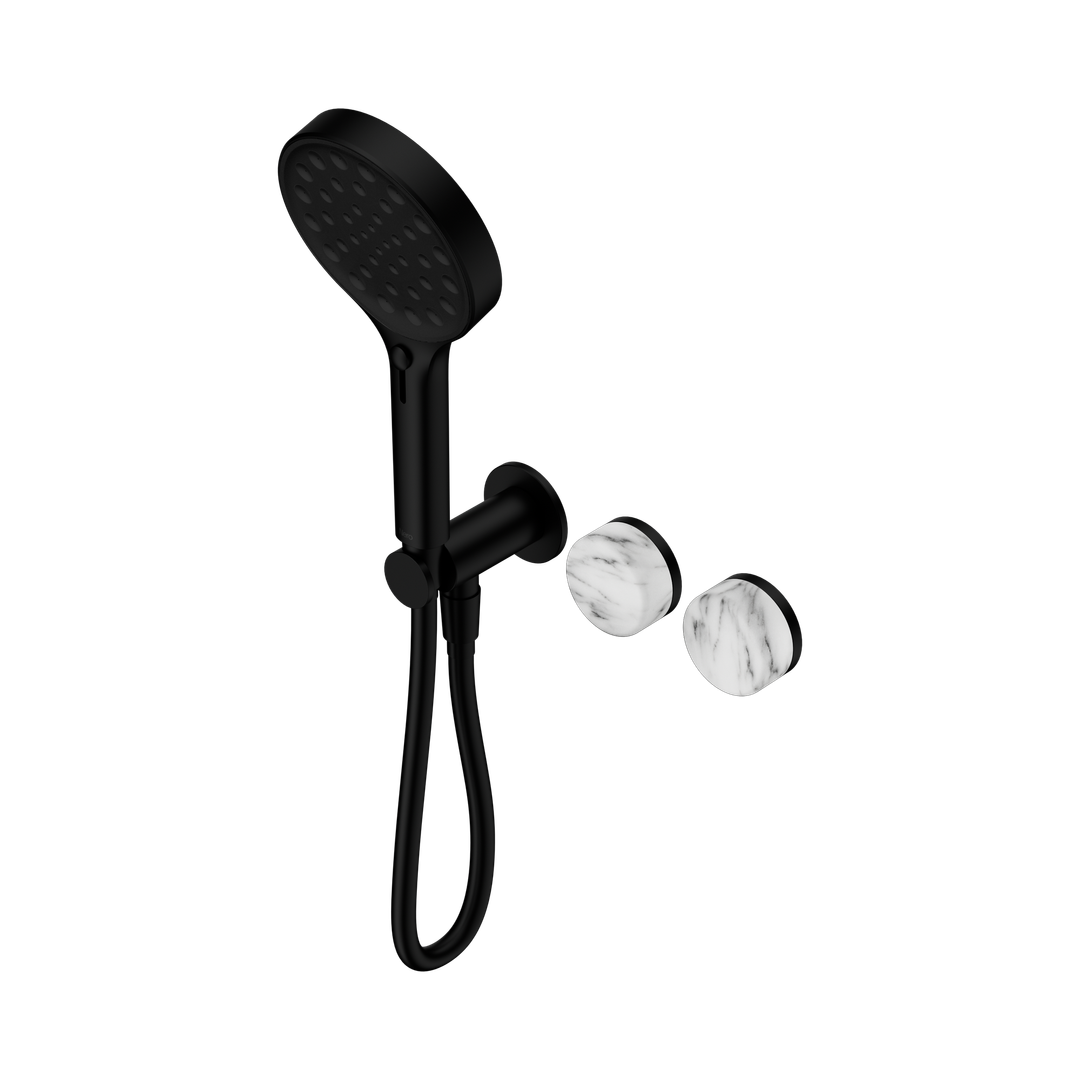 Nero Serenity Progressive Shower System With Arabescato Corchia Handle & Serenity Hand Shower Matte Black