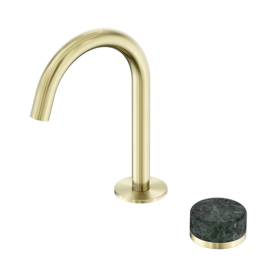 Nero Serenity Progressive Basin Mixer Arc Spout With Verde Alpi Handle Brushed Gold