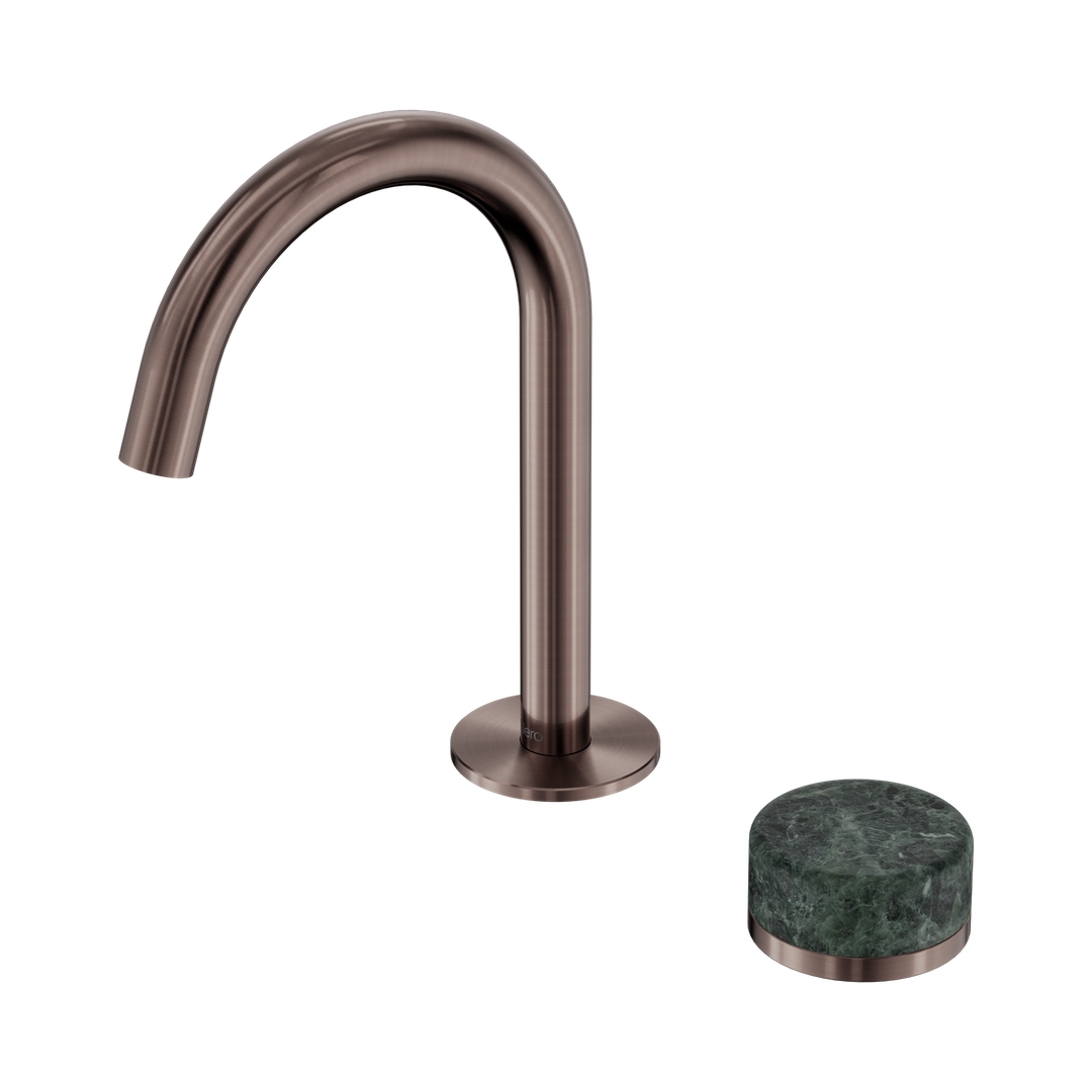 Nero Serenity Progressive Basin Mixer Arc Spout With Verde Alpi Handle Brushed Bronze